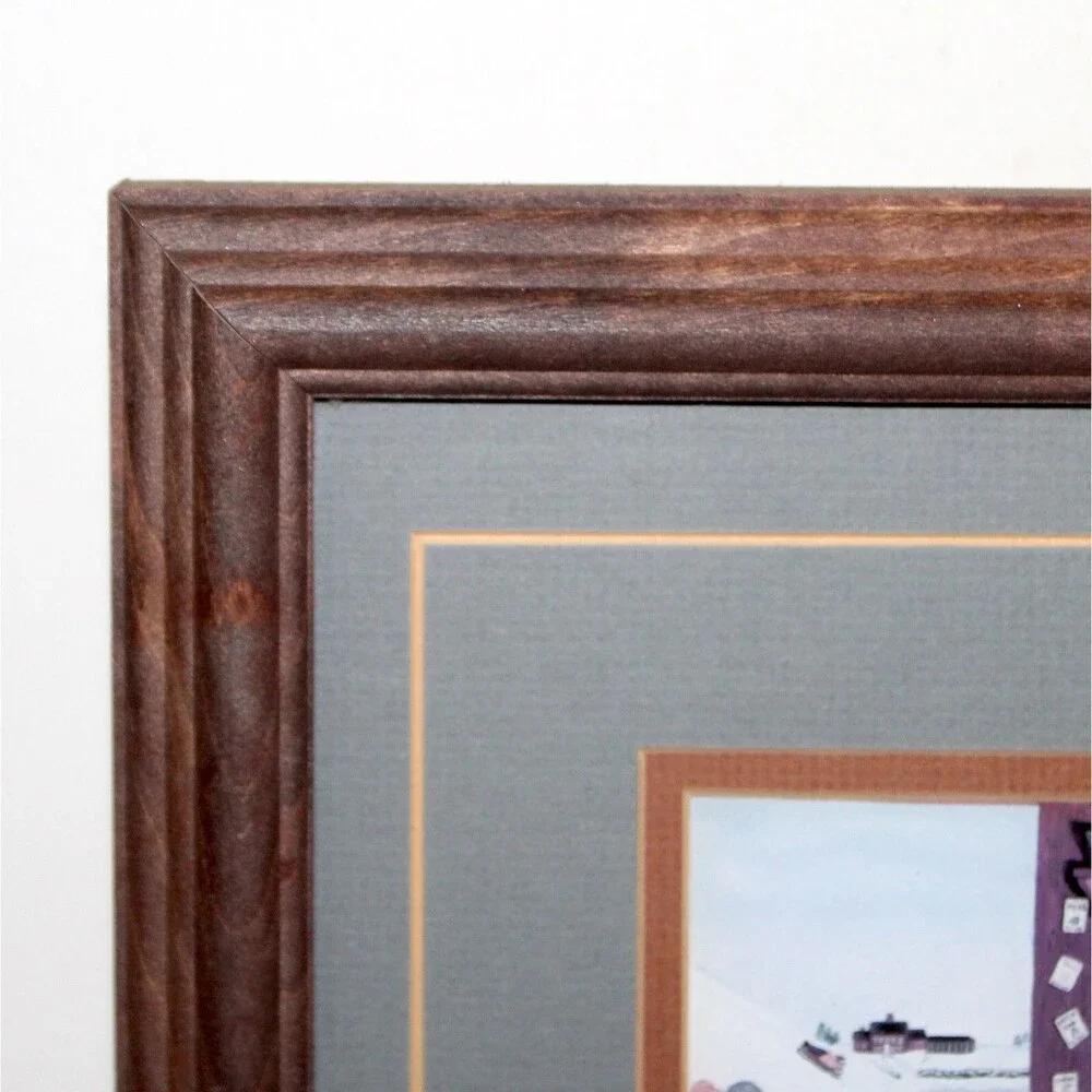 Folk Art USA USPS Stamps + Card Framed Pennsylvania Toleware decor primitive
